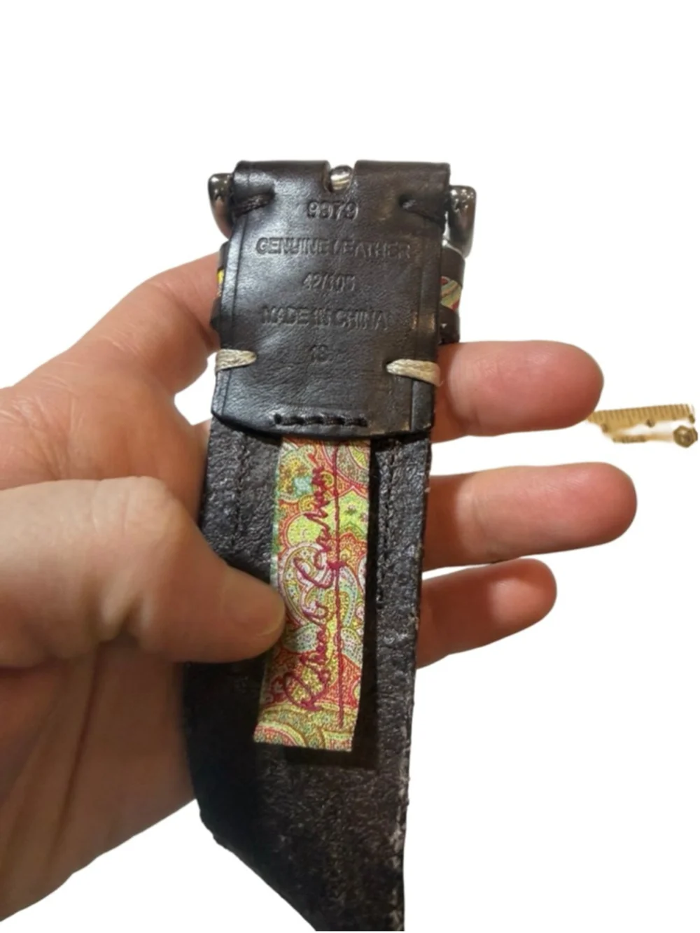 Robert Graham Leather Belt Brown Paisley Accent Detail Size 42 Designer